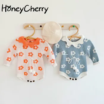 

Autumn Baby Girl Bodysuit Elegant Knitted Wool One-Piece Suit Baby Bodysuit Triangle Bodysuit Crawling Clothes