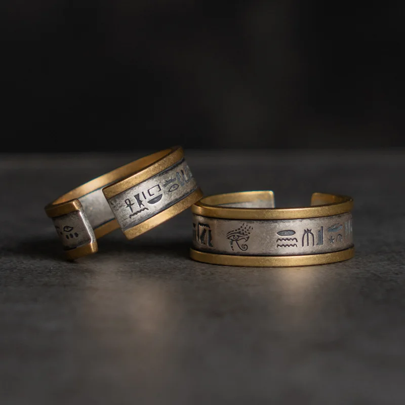 Retro Ancient Egyptian Totem Eye of Horus Opening Adjustable Ring Men's Fashion Casual Simple Cycling Amulet Accessories