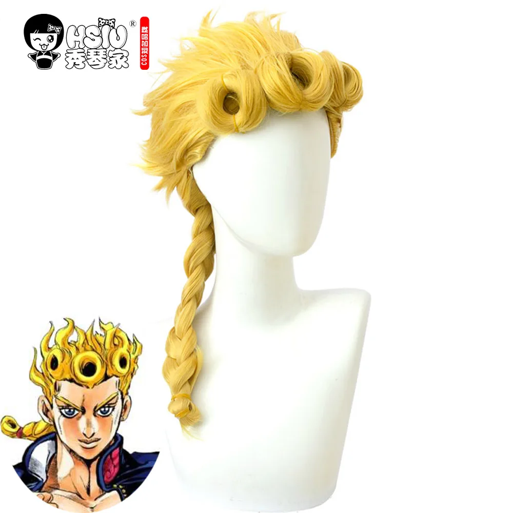 

HSIU Anime JoJo's Bizarre Adventure Role wig Giorno Giovanna cosplay Wig Golden yellow high temperature fiber wig