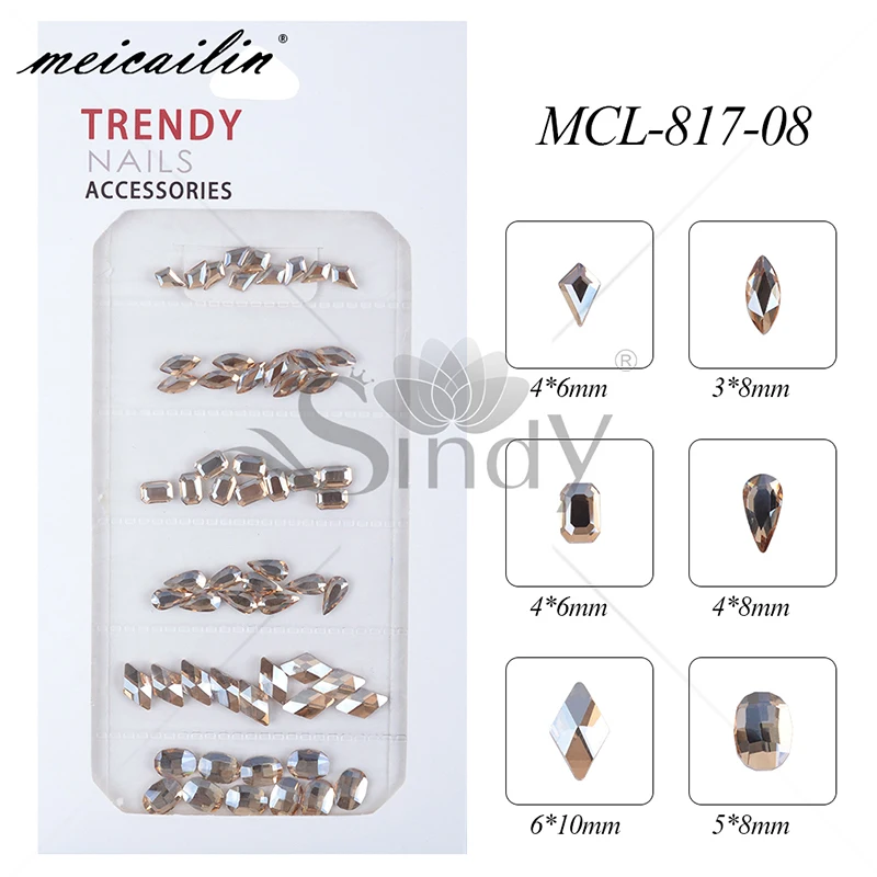 MCL-817-08 60 шт смешанные цвета 3D Стразы украшения для ногтей хрустальные драгоценные камни ювелирные изделия Смешанный Стиль Камни Шарм Стекло маникюрные аксессуары набор - Цвет: MCL-817-08