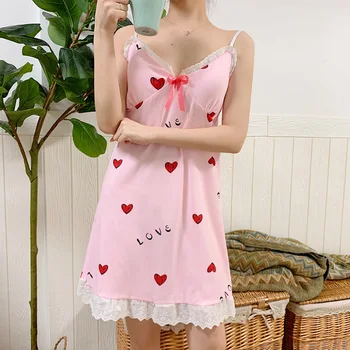 

Strapped Dress with Chest Pad Eleven-Bow Lace Princess Nightgown Qmilch Summer Skirt