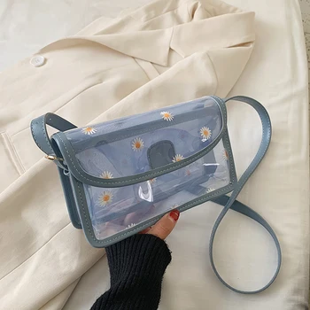 

Casual PVC Transparent Jelly Messenger Crossbody Bags for Women Female Small Floral Square Hasp Shoulder Bag Summer Tote Handbag