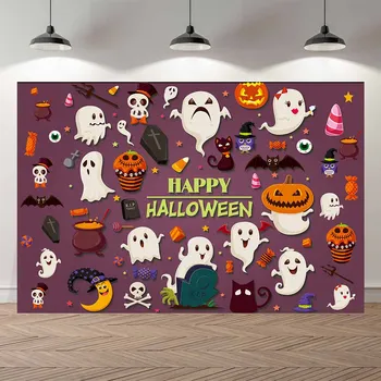 

Seekpro Photography Background Happy Halloween party Banner lovely ghost moon holiday Backdrop Photo Background Photocall
