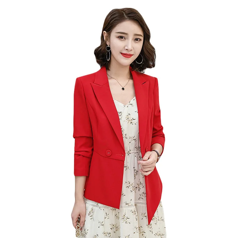 Офисный красный маленький пиджак женский новый темперамент корейский Тонкий Блейзер с длинными рукавами 2019 Женский костюм деловой пиджак