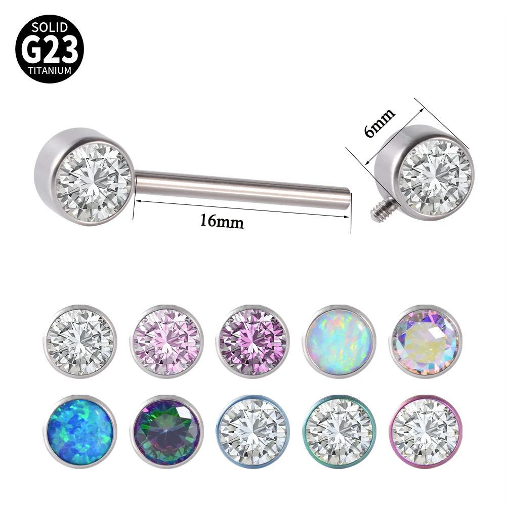 thumbnail image 2 of 2Pcs 16G Titanium Nipple Rings With Cubic Zirconia - 14mm Bar Length, G23 Solid Titanium Body Jewelry For Women 2 of 14