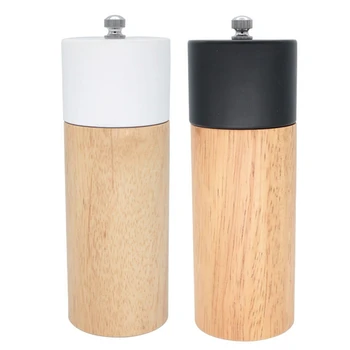 

2x Pepper Grinder Manual Rubber Wood Pepper Grinder Adjustable Ceramic Grinder Pepper Mill 6 Inch Black & White