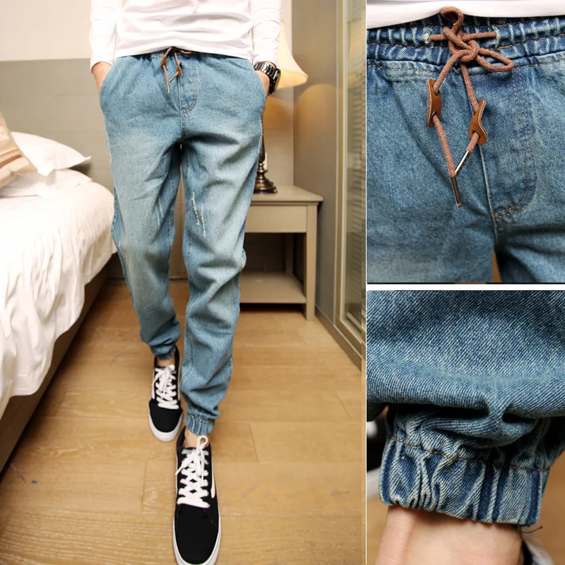 

Wholesale 2021 Men's Fashion Jeans Spring Autumn Casual loose harem elastic Waist Hip hop Cowboy streetwear Blue Jeans Men