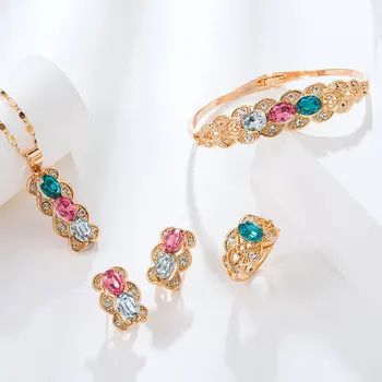 

Viennois Trendy Jewelry Set for Women Colorful Crystal Ring Bangle Necklace and Earrings Jewelry Set for Women Fashion Jewelry