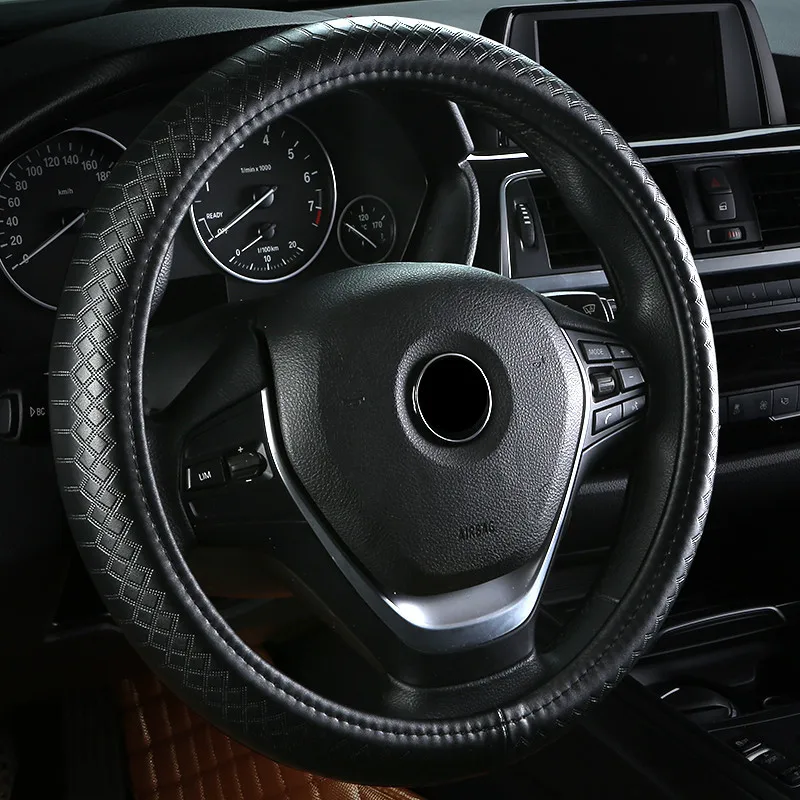 DIY чехол рулевого колеса автомобиля Skidproof Авто Крышка рулевого колеса Противоскользящий Универсальный тиснение кожа автомобиль-Стайлинг - Название цвета: Black black line