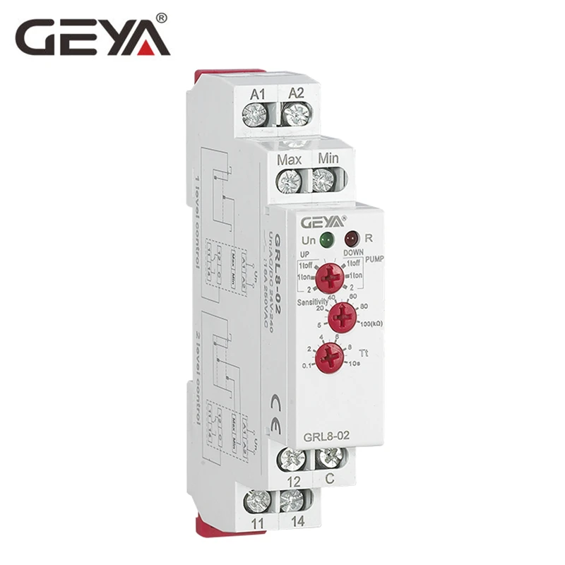 GRL8-02 ACDC24V-240V GEYA GRL8 контроллер уровня воды реле жидкости 10A AC DC 24V 220V Широкий диапазон напряжения реле водяного насоса - Габаритные размеры: GRL8-02 ACDC24V-240V