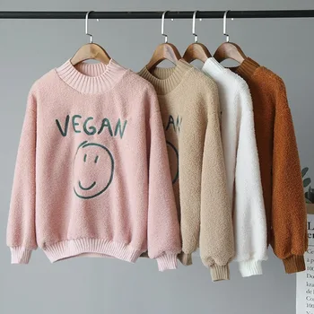 

College wind tracksuit women's new sweatshirt women lamb hair embroidery smiley clothes long sleeves sleeve sweatshirt women