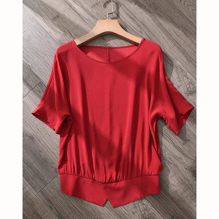 

Women Summer 92% Natural Silk Blouse Real Silk Long Sleeve Basic Shirt Red Pink casual Top Shirts Silk Blouses for Women