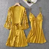 Sexy Female Sleepwear Satin Robe Set Summer Kimono Bathrobe Print Floral Bride Bridesmaid Dressing Gown Casual Nightgown ► Photo 1/6