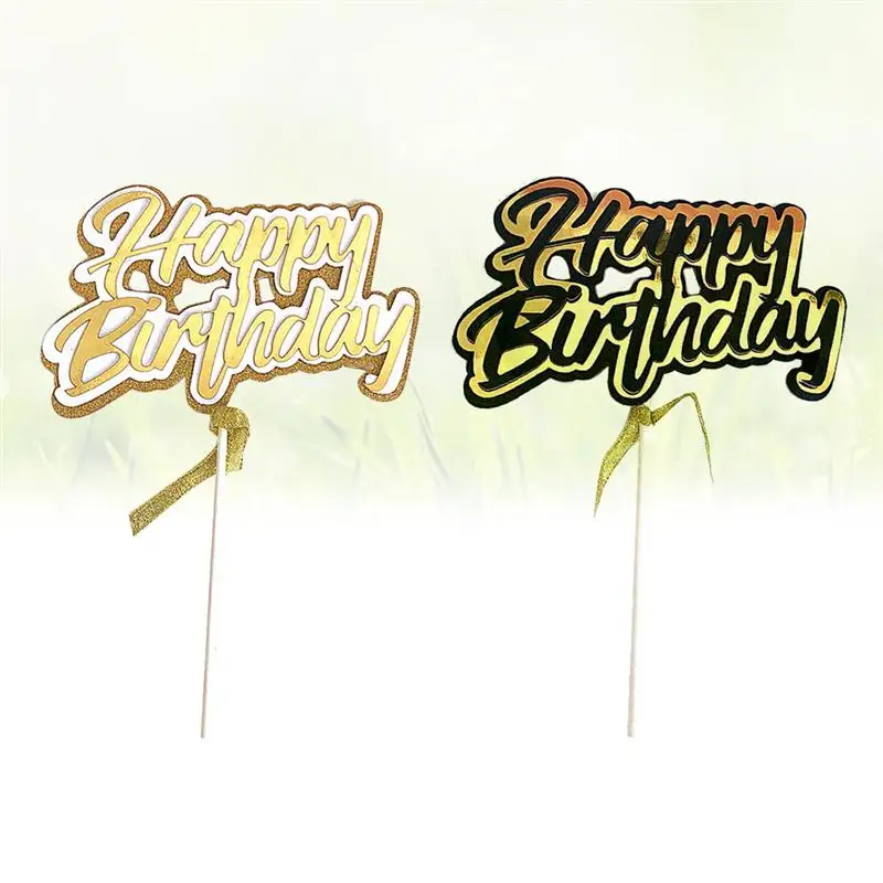 2 Pcs Cake Toppers Happy Birthday Creative Cake Picks Cake Insert Cards for Banquet Wedding