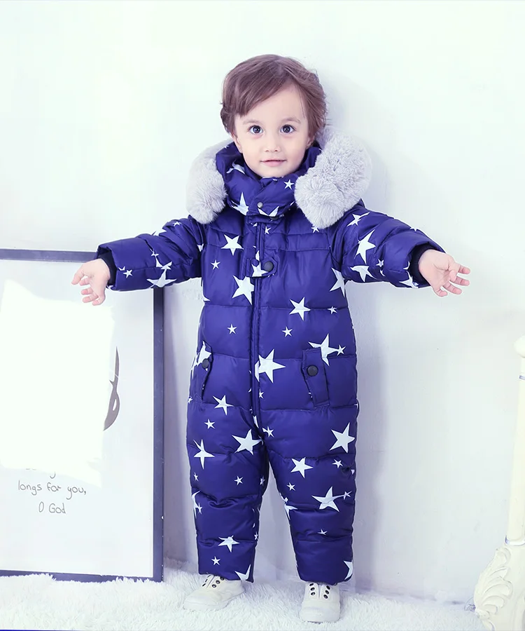Зимняя куртка-пуховик для младенцев и детей постарше плотное зимнее пальто для малышей пуховая куртка красная цельная пуховая куртка для девочек зимнее пальто для маленьких девочек - Цвет: Синий