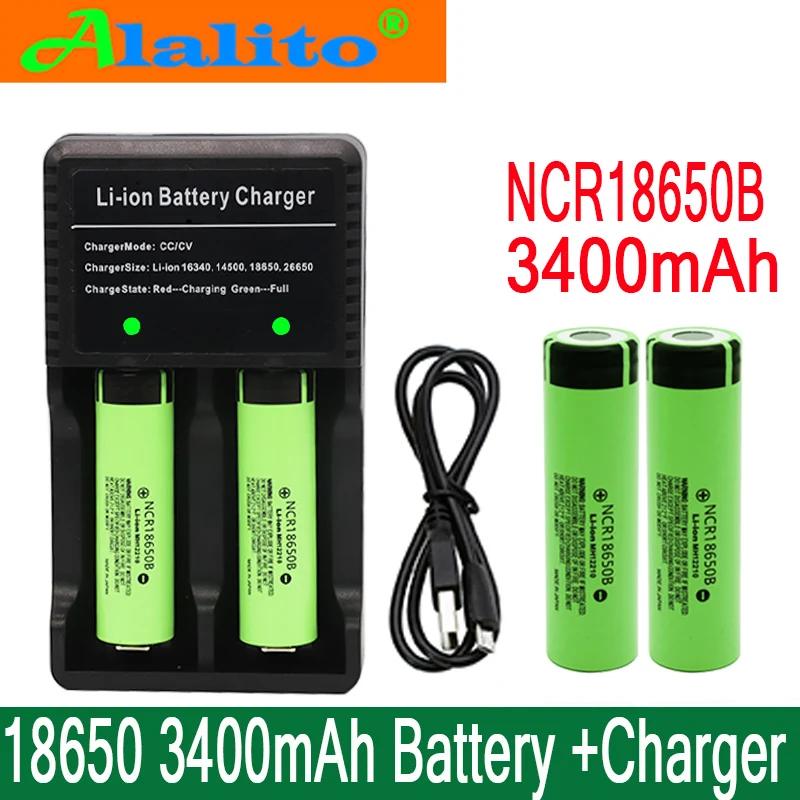 Оригинальная 18650 Батарея 3,7 V 3400mah ncr18650b перезаряжаемая литиевая батарея фонарик батарея с выпуклой головкой+ зарядное устройство