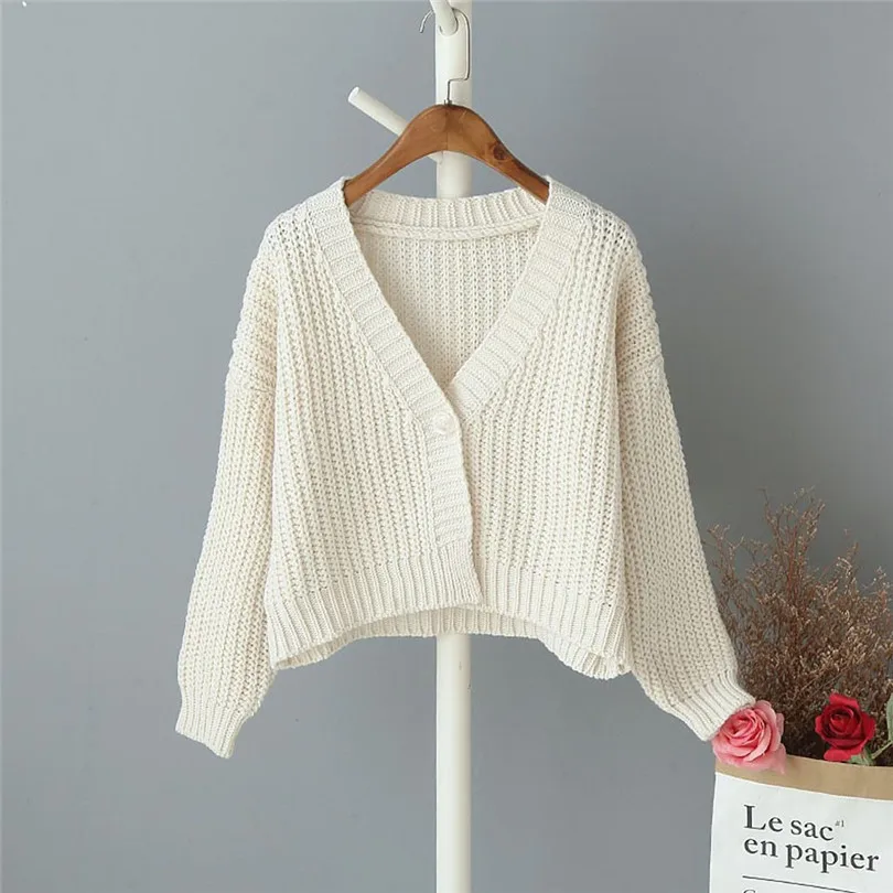 One Size Cardigan Women Short Solid Sweater One Button Knitting Kimono Cardigan Long Sleeve Warm Lazy Wind Jersey Mujer 40OCT1614