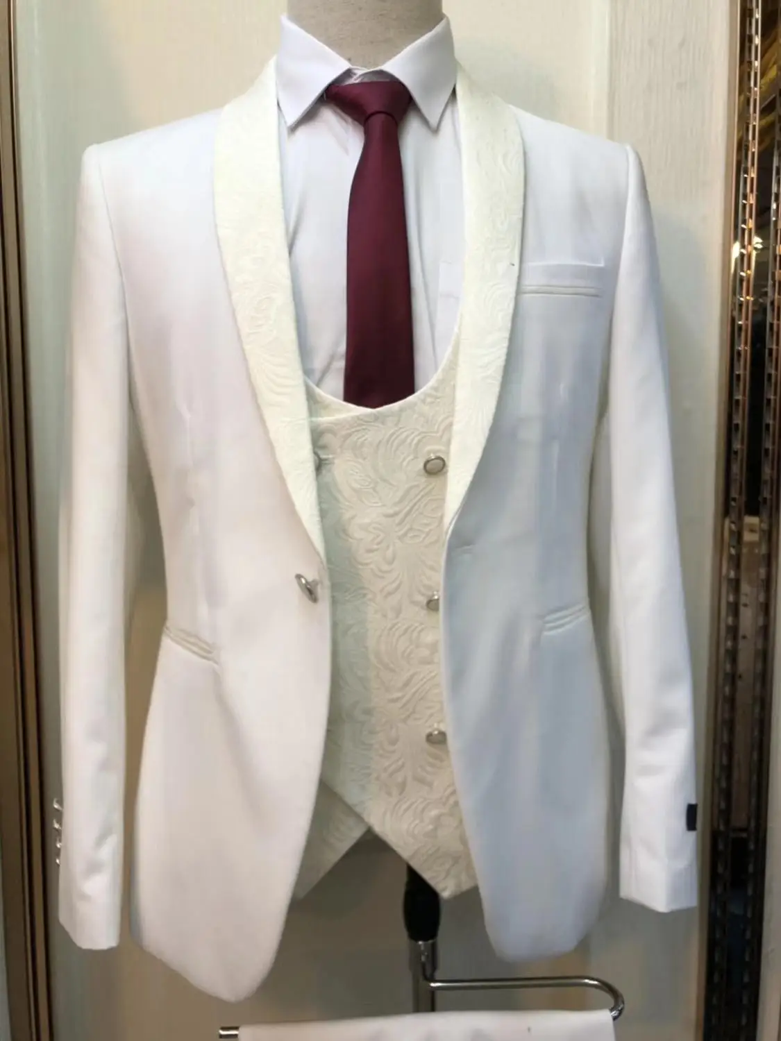 slim fit Белый мужской костюм цвета слоновой кости 3 шт. лучшие мужские костюмы со штанами смокинг жених свадебные наборы мужской блейзер и костюмы