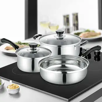 

3pcs Stainless Steel pot Soup Pot Cooking Multi-purpose Cookware Non-stick Pan Induction Cooker Gas Stove Frying Pan/Milk Pan