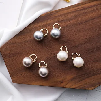 

Korean Elegant Geometric Round Circle Pearl Ball Hoops Earrings Women Girl Elegant Big Pearl Wedding Huggie Earrings