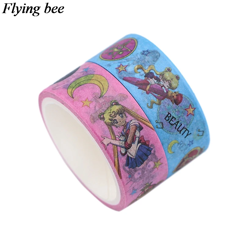 Flyingbee 15 мм X 5 м Сейлор Мун Бумага васи лента мультфильм милый Клей Декоративная Лента Сделай Сам девушки маскировки Ленточные принадлежности X0560