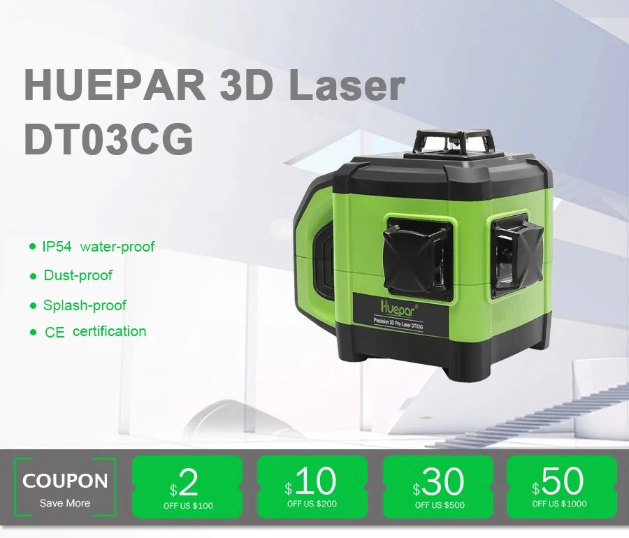 Huepar 12 линий 3D зеленый перекрестный лазерный уровень самонивелирующийся 360 градусов по вертикали и горизонтали с новым лазерным приемник уровня