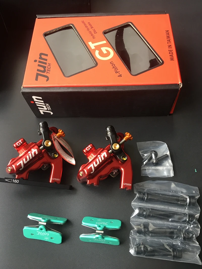Juin Tech GT-F линия тяга гидравлический дисковый тормозной суппорт дорожный диск CX Gravel 160 мм GT F 4 поршень плоское Крепление черный серебристый красный