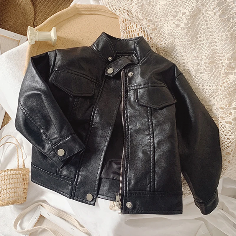 

Girls Leather Jacket 2020 Autumn New Children Korean Style Fashion Coat Short Stand-Up Collar Jacket Motorcycle Clothing
