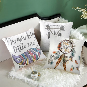 

Fuwatacchi Colorful Feather Decorative Catcher Cushion Covers Dream Catcher Pillow Cover for Home Sofa Chair Pillowcases 45*45cm