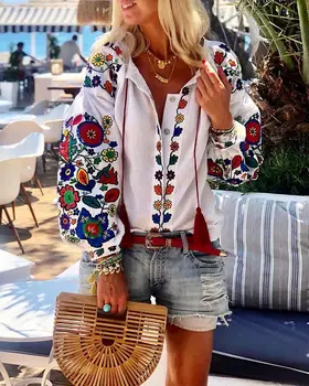 

Plus Size Womens 2019 Autumn New Floral Print V Neck Long Sleeve Tops Blouse Female Shirts Boho Flower Long Sleeve Loose Shirts