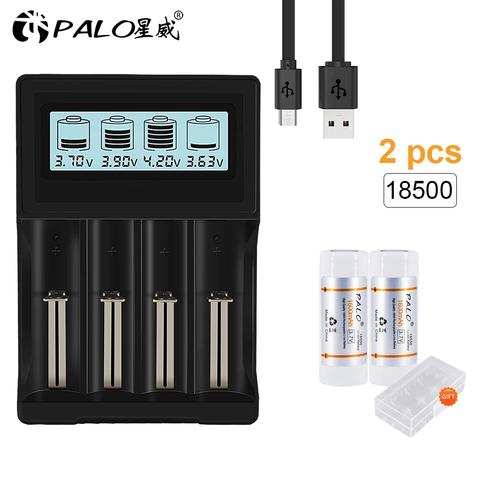 18500 перезаряжаемая батарея 3,7 V Li-Ion 1600mAh и 4 слота смарт-зарядное устройство для 3,7 V литиевая 14500/16350/18500/18650 размер - Цвет: 2battery and charger