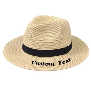 

Personalized Custom Embroidery Text Name LOGO Unisex Sun Hat Large Brim Straw Hat Outdoor Beach hat Summer Jazz Topper hat