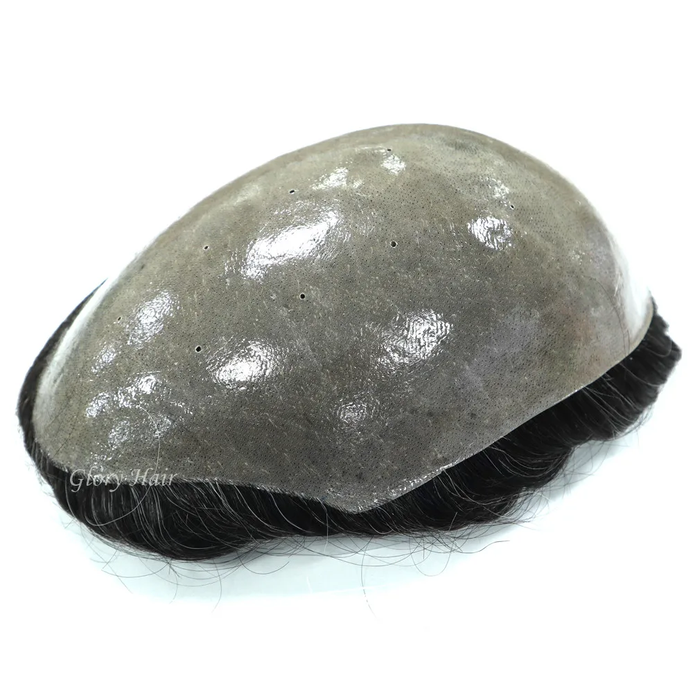 GLORYHAIR-tupé de poliuretano de 6,5x9 pulgadas para hombre, parte izquierda, Unidad de pelo de polipiel con sistema de gasa para cabello gris, es sintético