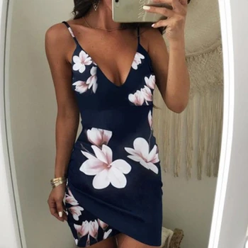 

2020 Women Floral Dress Summer Boho Mini Pencil Dress Female Flower Print Vintage Beach Dresses Sleeveless Evening Party Dresses