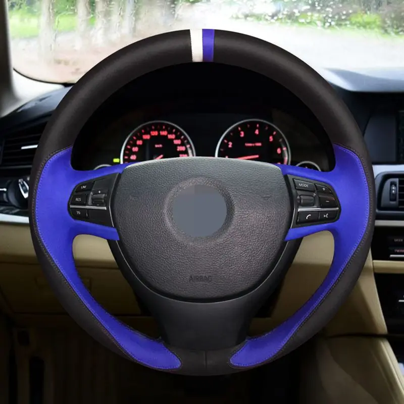 

For BMW F10 F07 (GT) 2009-2017 F11 (Touring) 2010-2017 F01 F02 2008-2015 Hand Sew Black Car Steering Wheel Cover