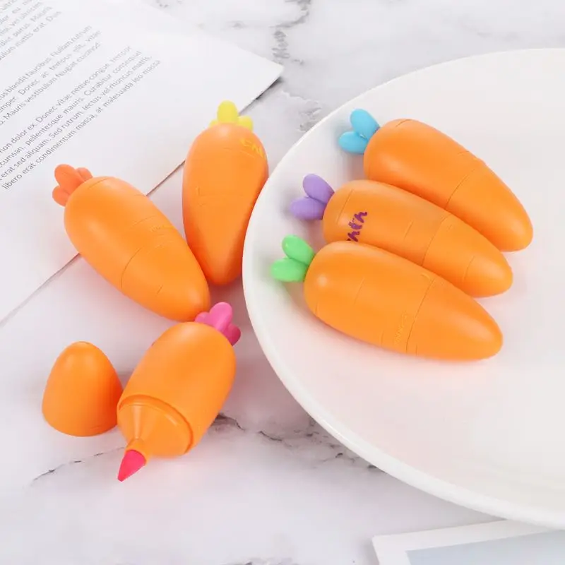 6 Pcs/Pack Creative Carrot Sticks Fluorescent Pen Cartoon Cute Mini Stationery