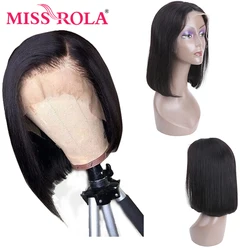 Miss Rola Hair 13x4 Short Bob Lace Front Wig Human Hair Wigs Malaysian Bob Lace Frontal Wigs Remy Straight Hair Wig 150% Density