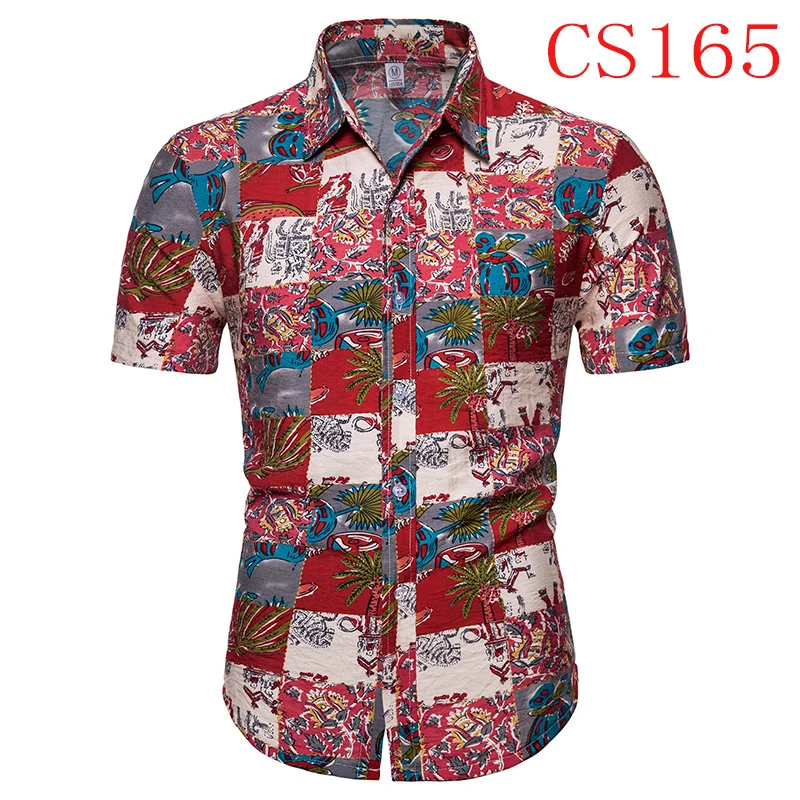 CS165 Новые летние мужские пляжные Гавайские рубашки с коротким рукавом, хлопковые повседневные рубашки с цветочным принтом обычного размера плюс 3XL, модная мужская одежда - Цвет: CS165