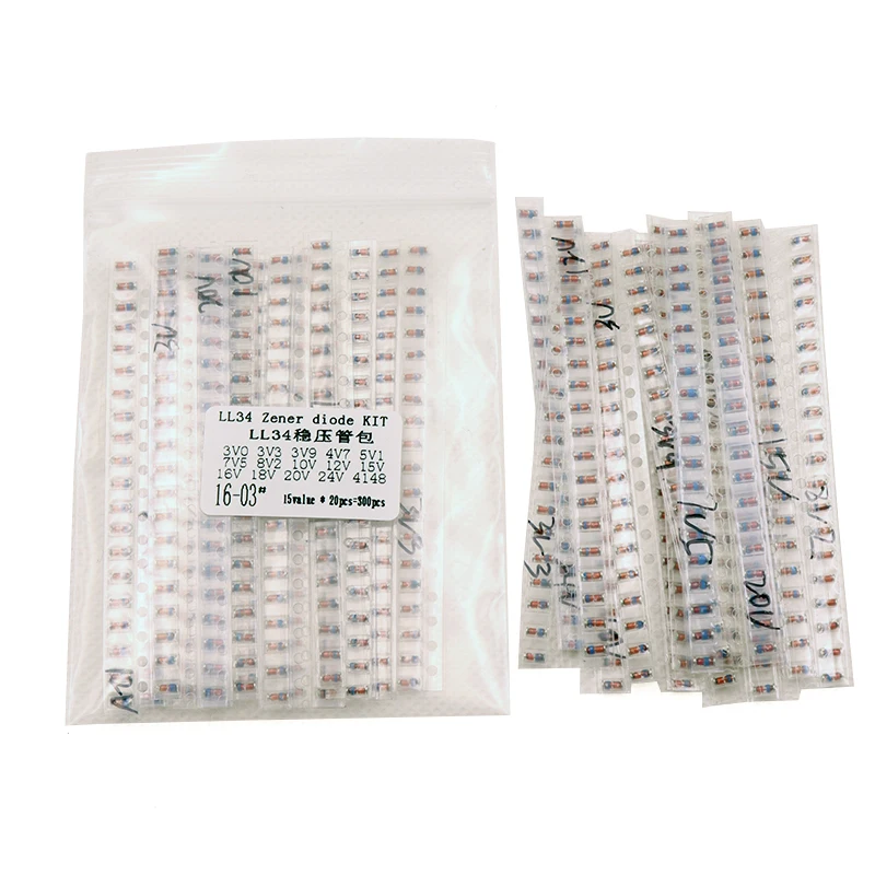 LL34 SMD Zener пакет диодов 1/2W 3v 24v 15 видов * 20 шт. = 300 комплект 1N4148|smd zener diode|zener diodezener smd kit |