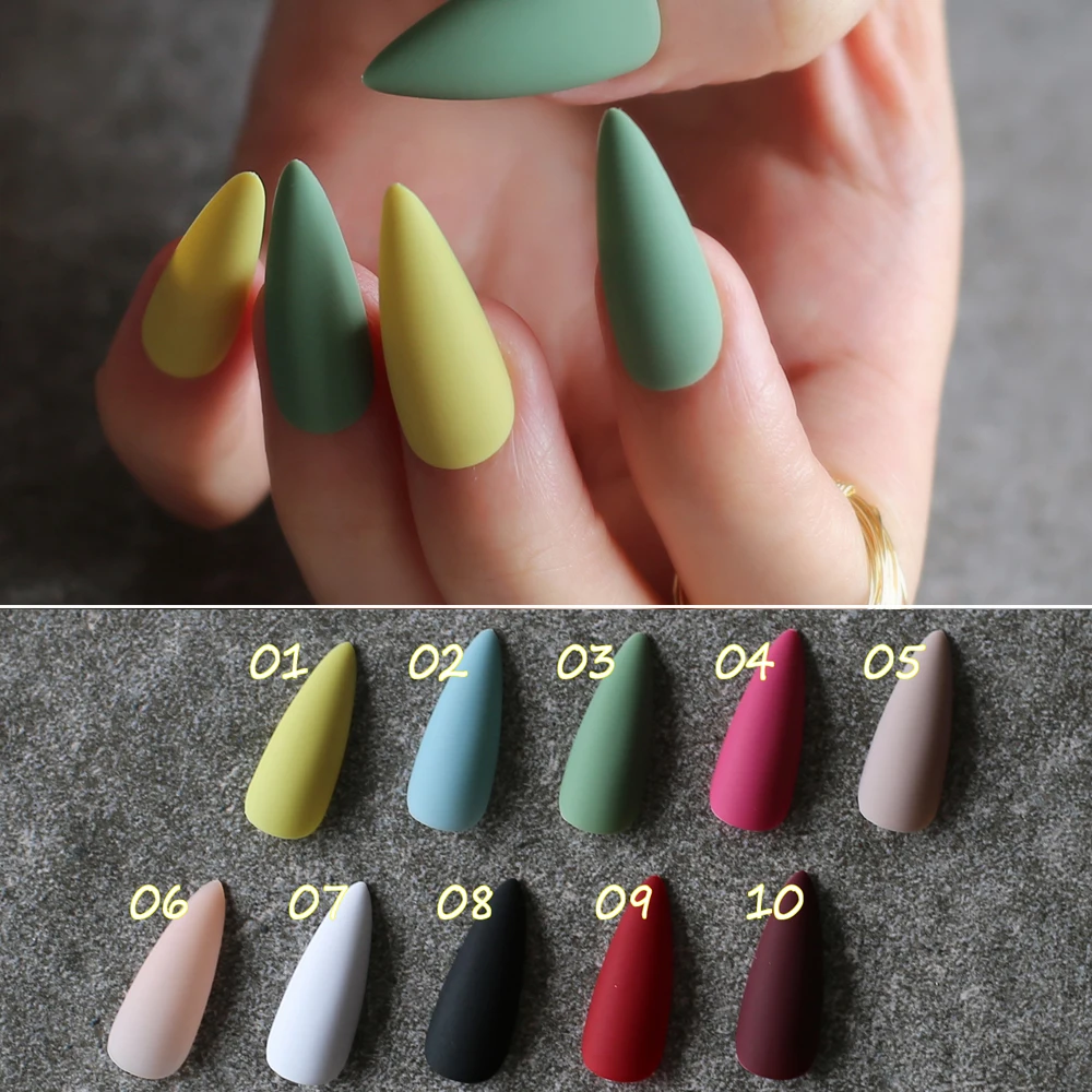 Diy Long Coffin Matte Fake Nails Ins 10 Colors Optional Stiletto Salon Matte False Nails Salon Art False Nails False Nails Aliexpress