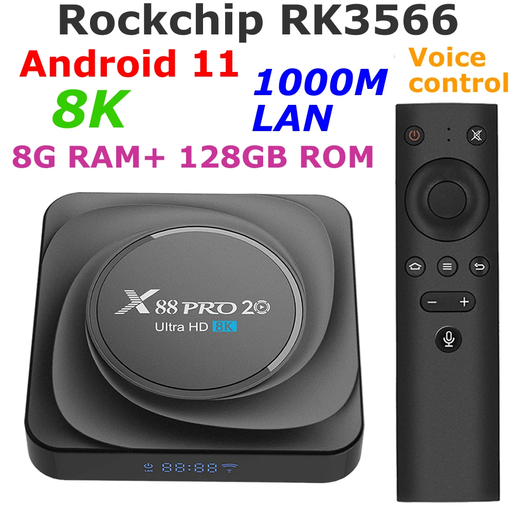 Android 11 Tv Box X88 Pro 20 8Gb Ram 128Gb Set Top Box Rk3566 Con Controllo Vocale Bt 1000M Ethernet 5G Dual Wifi Media Player