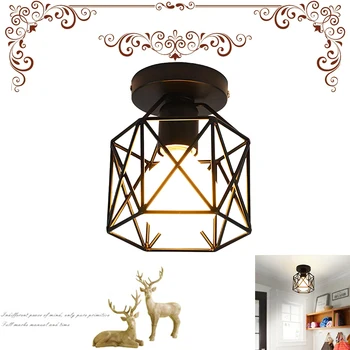 

Square Pendant Lamp LED Down Light Useful Retro E27 Iron Fixture Flush Mount Walkway Ceiling Down Light Home Decor Bedroom