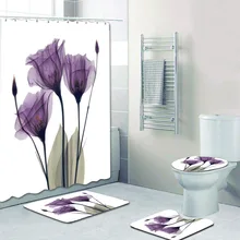 4 шт. занавески для ванной комнаты с цветочным принтом, прочные водонепроницаемые удобные занавески для ванной, набор покрытий для туалета, нескользящий коврик для ванной комнаты