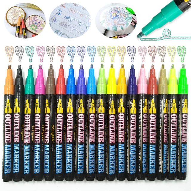 Feutres métalliques à Double contour, 12/18 couleurs, feutres à contour  automatique, à paillettes, pour écriture et dessin, stylo Doodle,  éblouissant - AliExpress