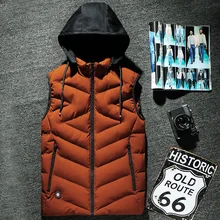 Осенний стиль мужской повседневный жилет большого размера теплый съемный с капюшоном Печатный жилет с надписью