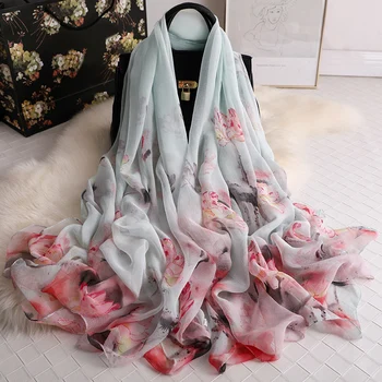 

Women Silk Beach Scarf New Fashion Crinkle Floral Print Pashmina Foulard Ladies Scarfs Bandana High Quality Shawls Wraps