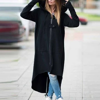 

Laamei Fashion Long Sleeve Hooded Trench Coat 2020 Autumn Black Zipper Plus Size 5XL Velvet Long Coat Women Overcoat Clothes