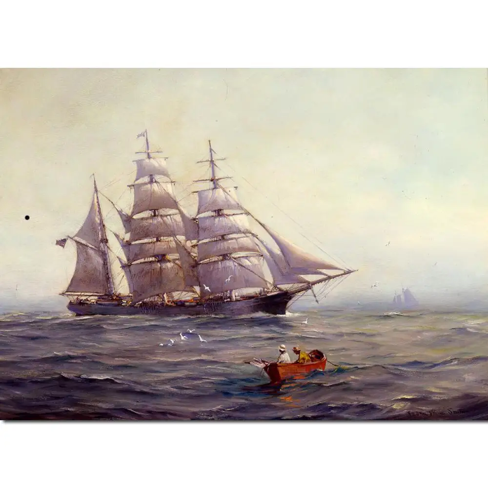 

Wall Art Ship Oil Painting For Office Decor Handmade Modern Seascape Canvas Marine Sailing Artwork Gift Christmas