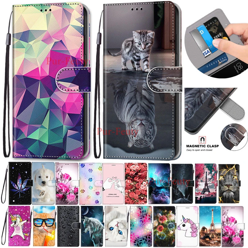 

Flip Leather Case For Asus ZenFone Live L1 ZA550KL X00RD Fundas Wallet Card Holder Stand Book Cover Lion Tiger Painted Cover