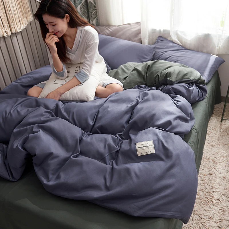 European Bedding Set White Grey Warm Comfort Quilt Brushed Fabric Simplicity Solid Color 4pcs King Queen Size  Autumn & Winter 